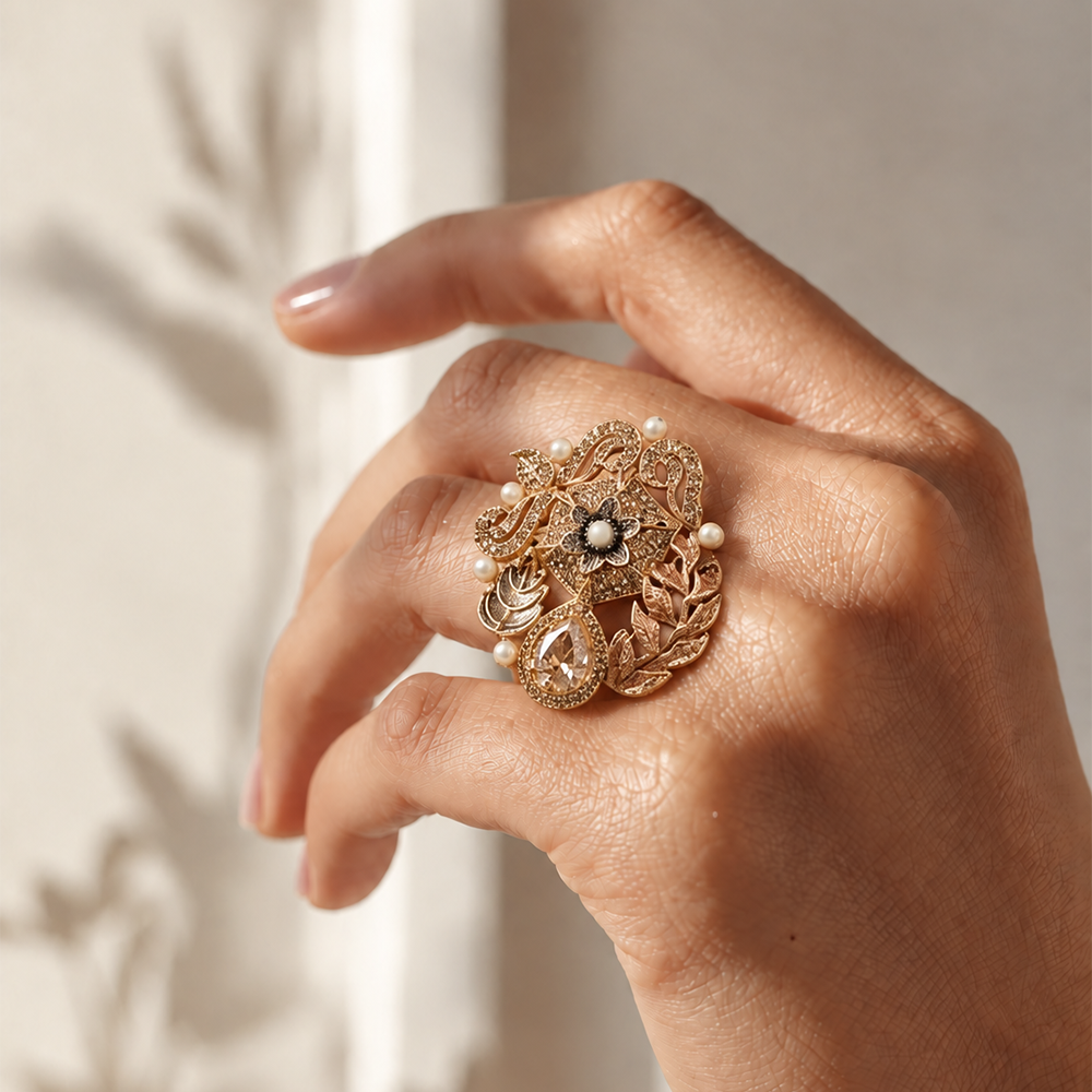 antique champagne zircon ring