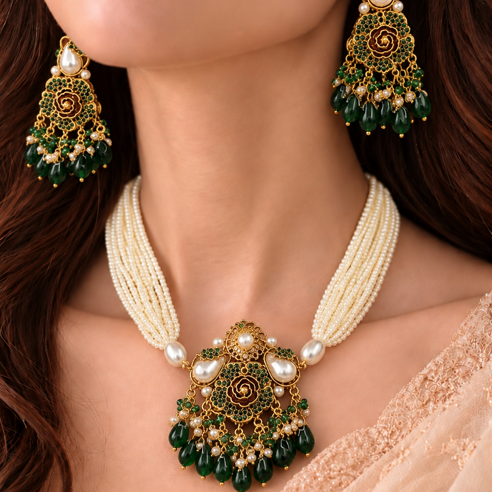 gulnaar green floral choker