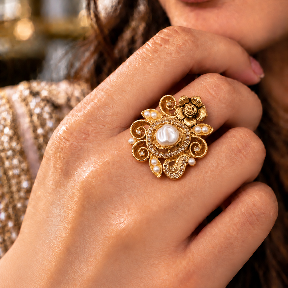 champagne rose pearl ring