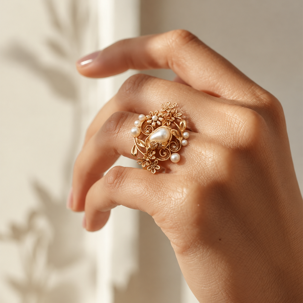 Flower style pearl ring