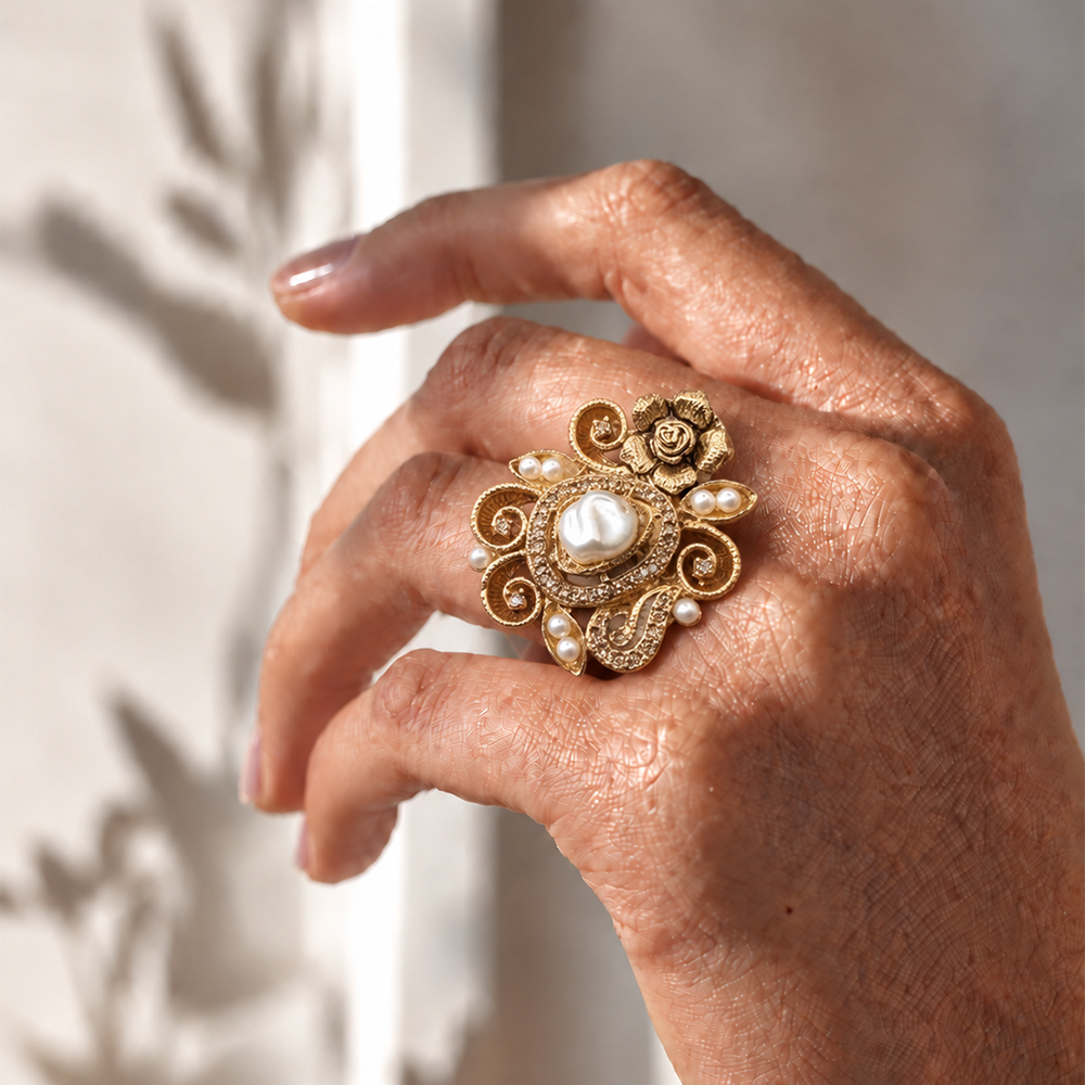 champagne rose pearl ring