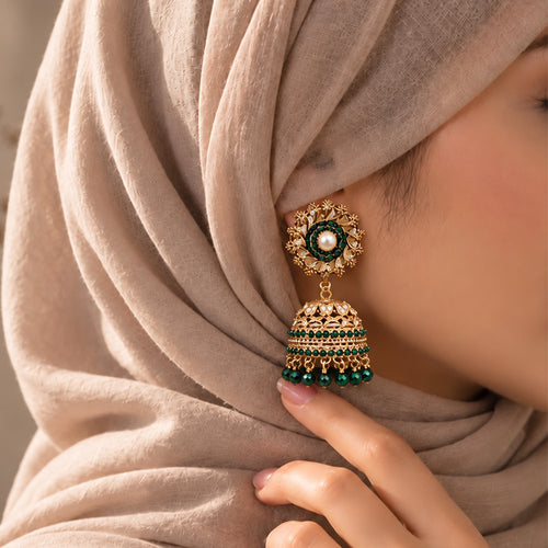 Antique golden green jhumki