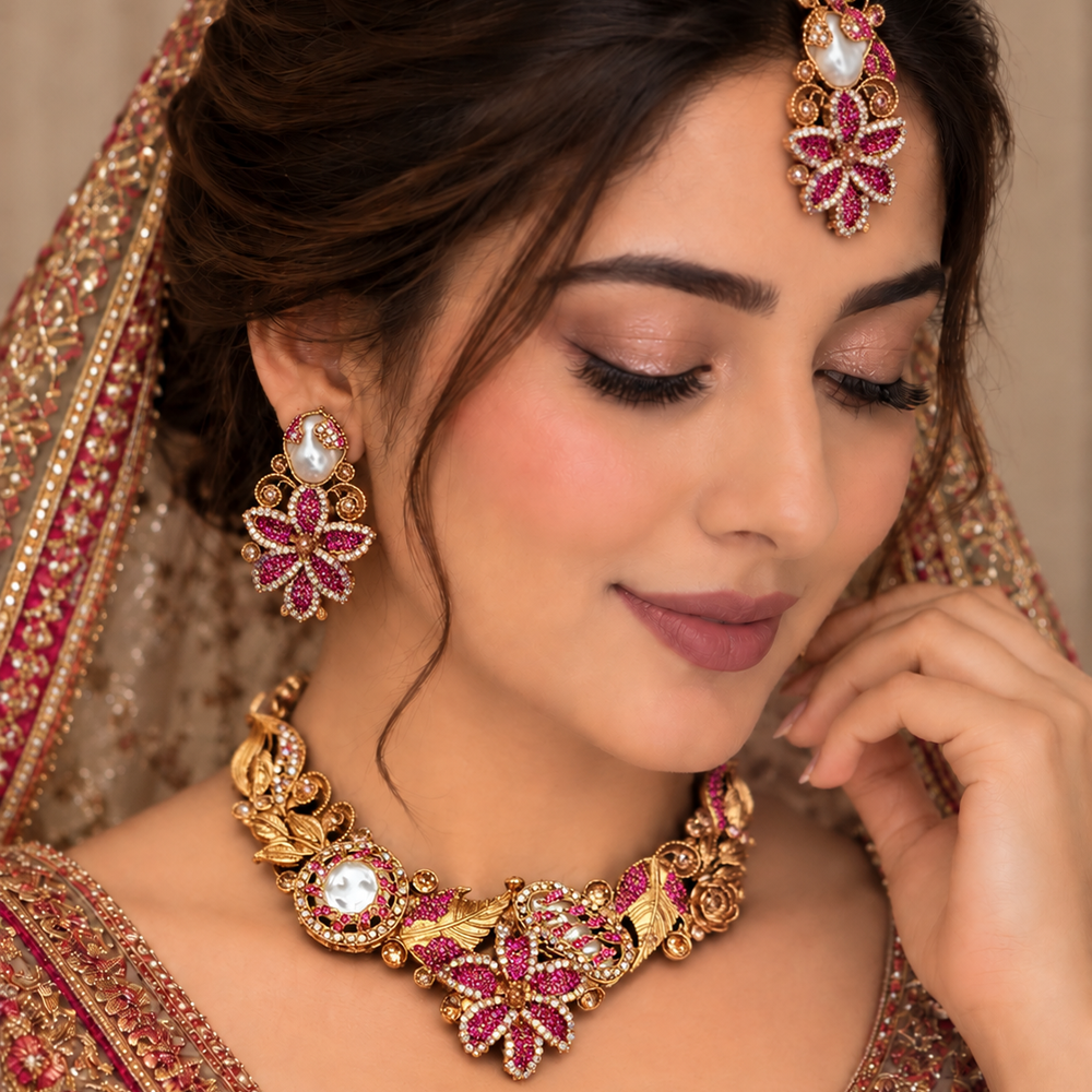 Turkish hot Pink full collar set