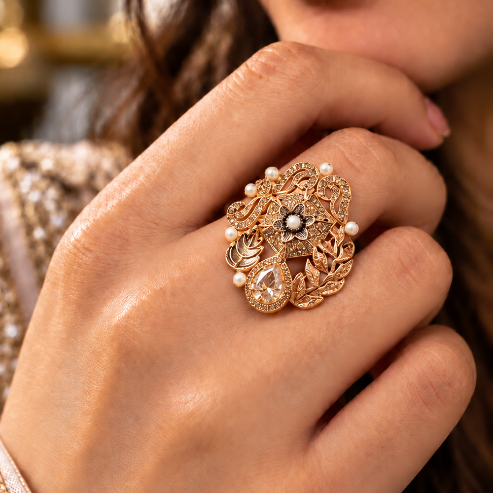 antique champagne zircon ring