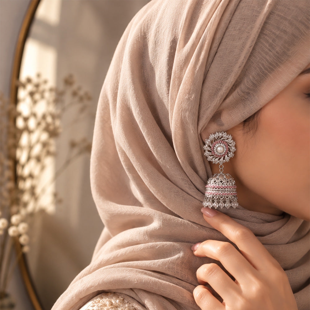 Silver blush pink jhumki
