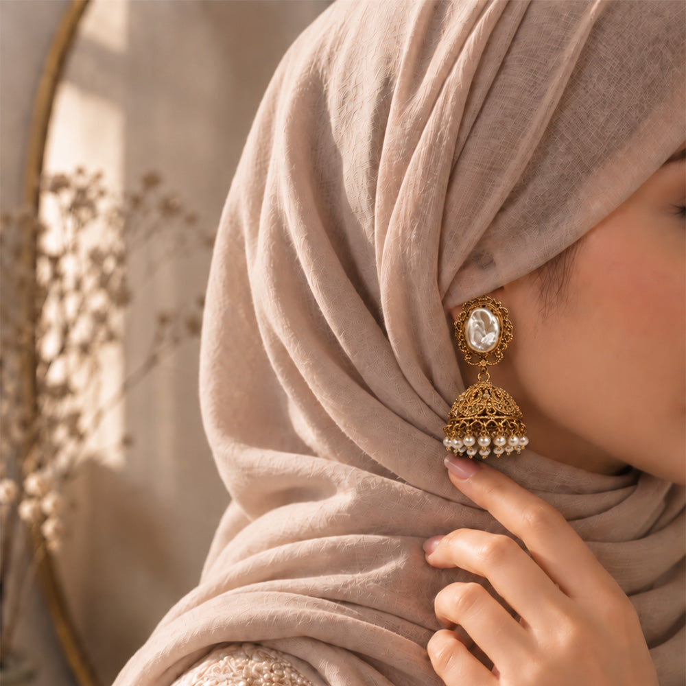 pearl golden jhumki