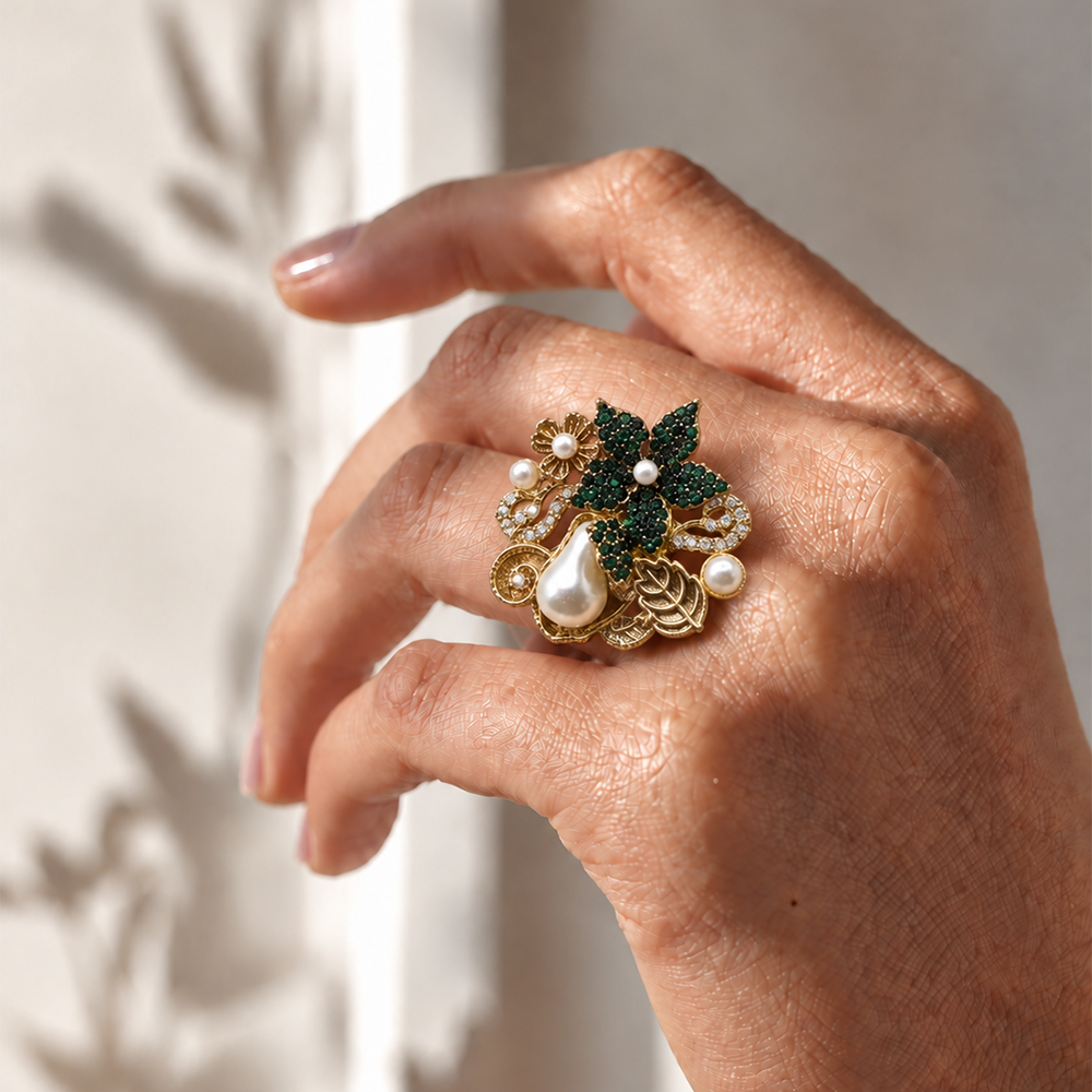 Green zircon pearl ring