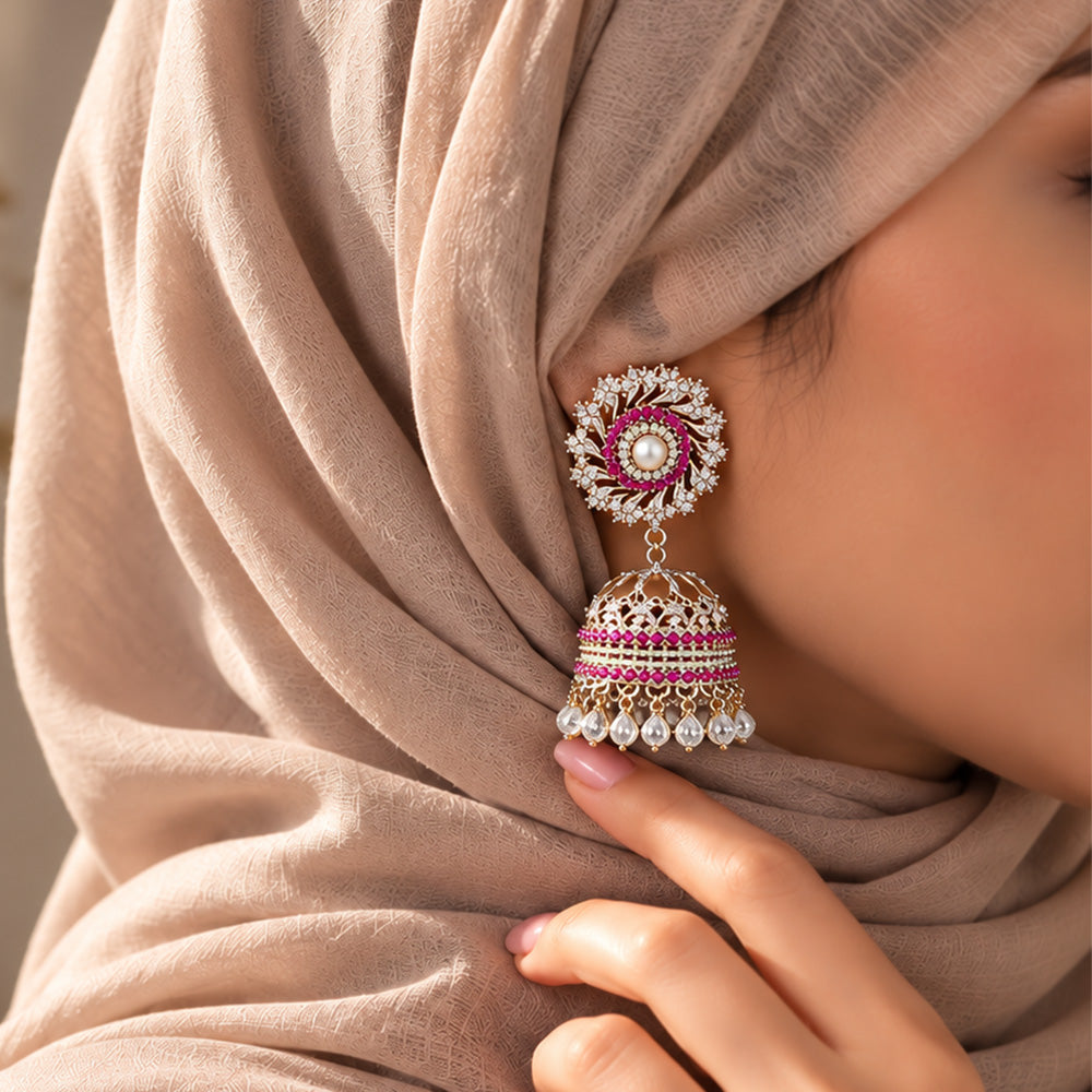 Silver blush pink jhumki