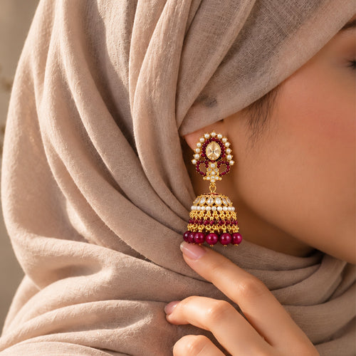 maroon gold plated jhumki