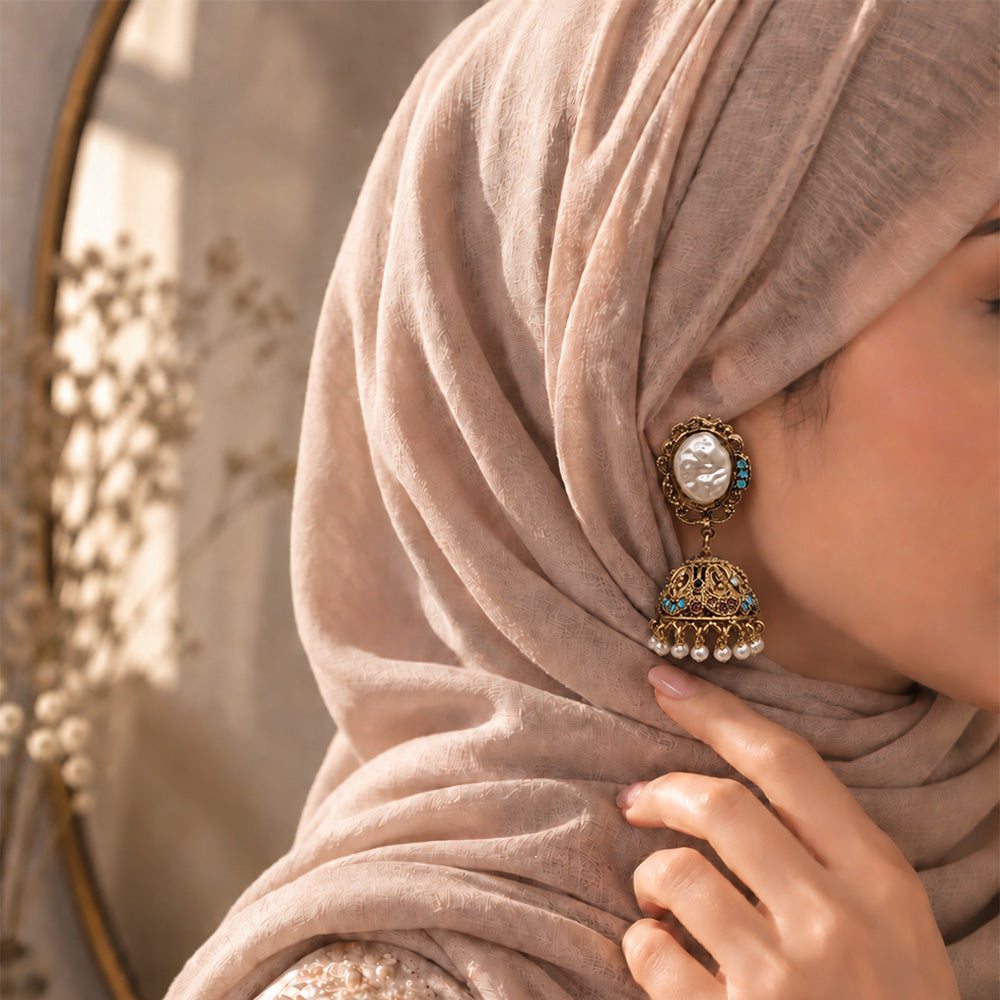 pearl multi golden jhumki