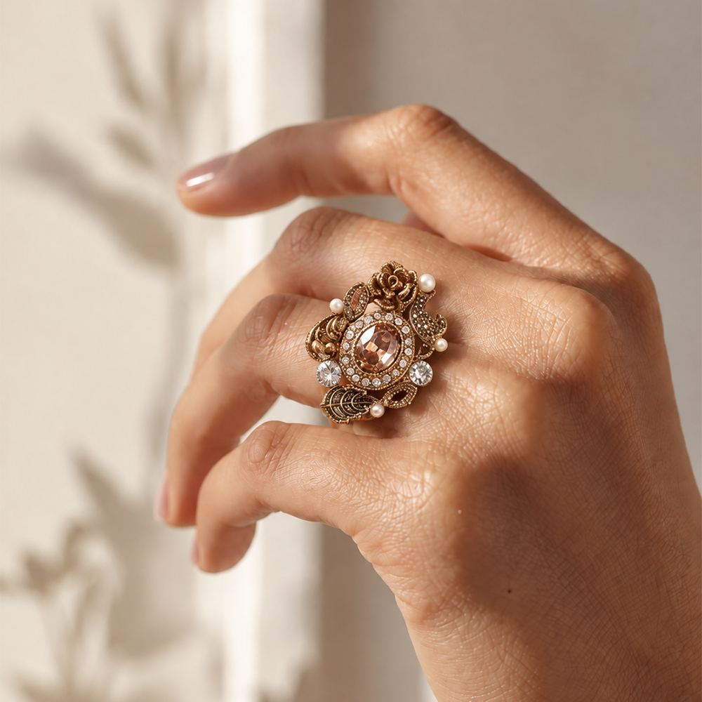 Rose champagne stone ring