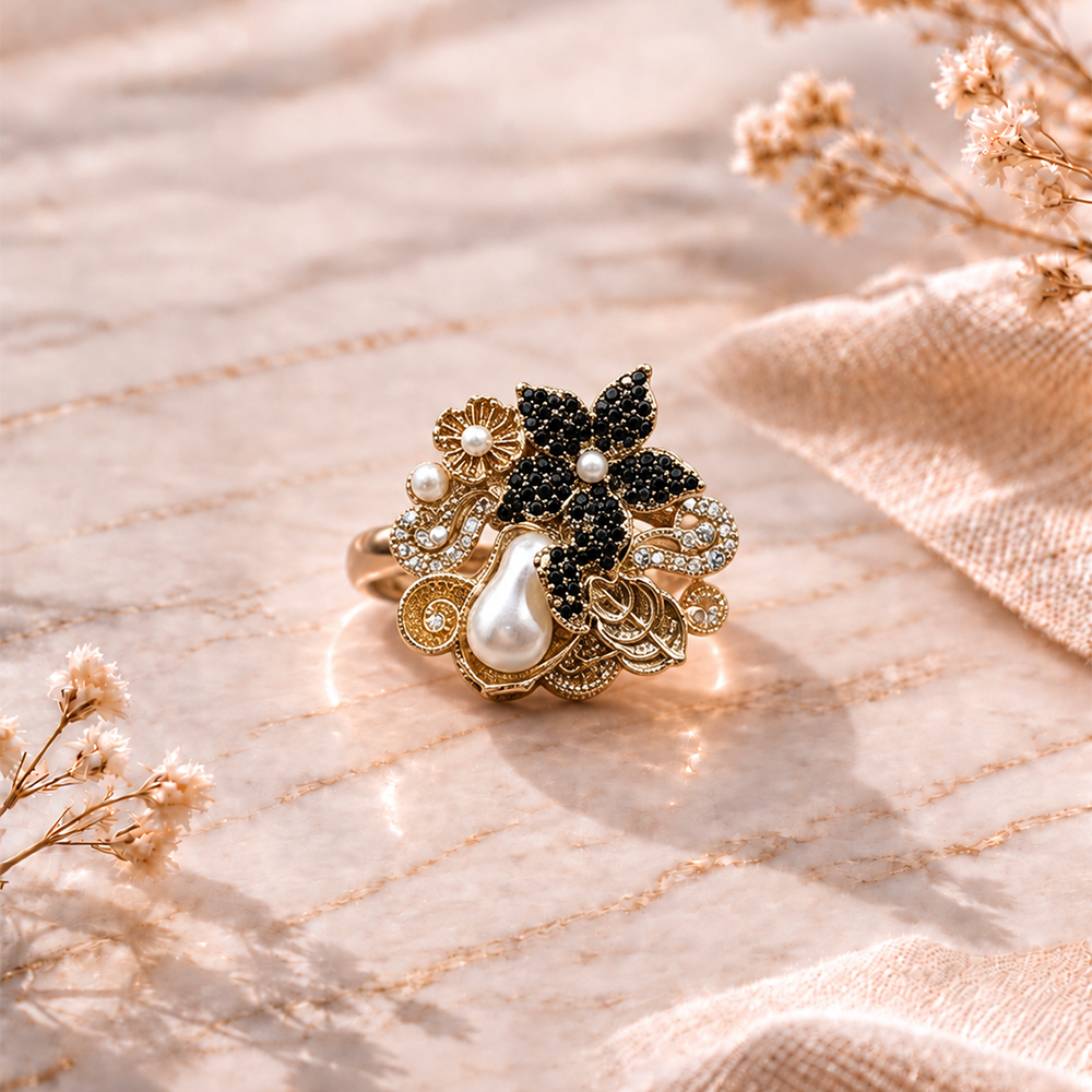 black zircon pearl ring