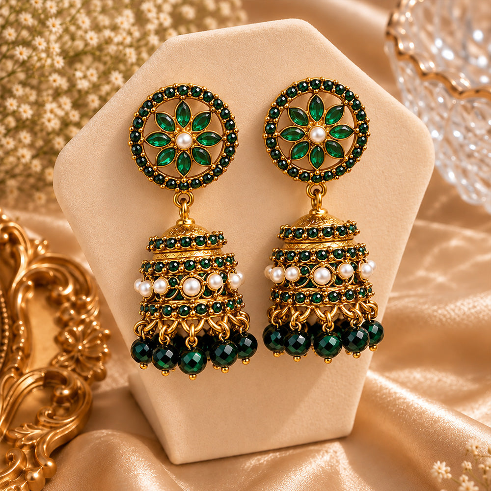 Golden green mini jhumki