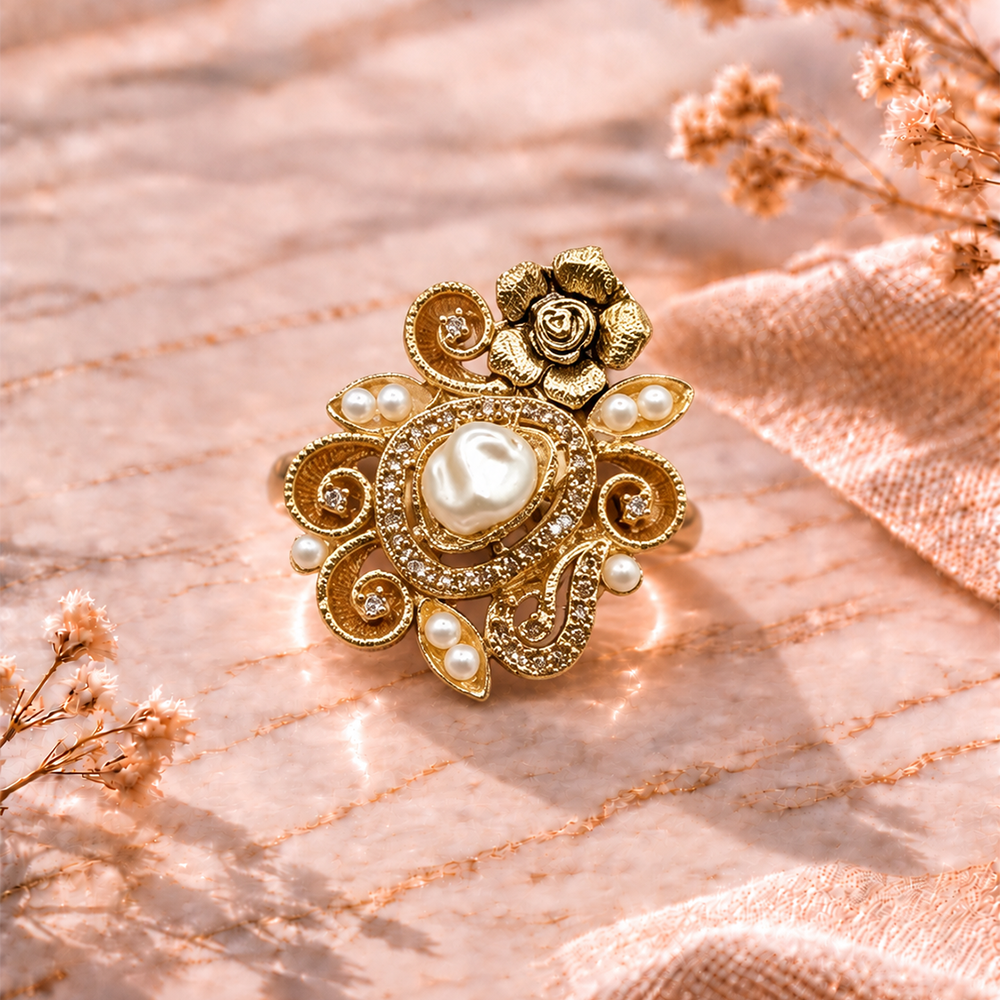 champagne rose pearl ring