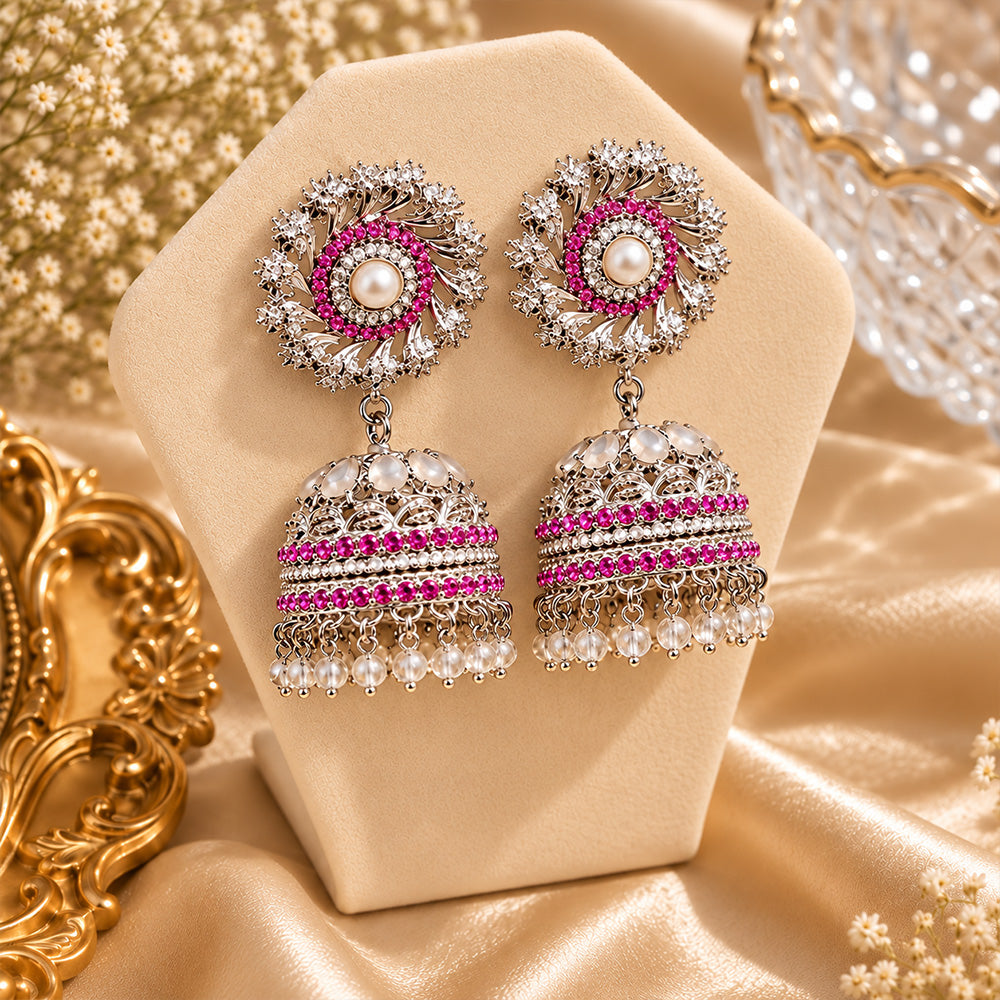 Silver blush pink jhumki
