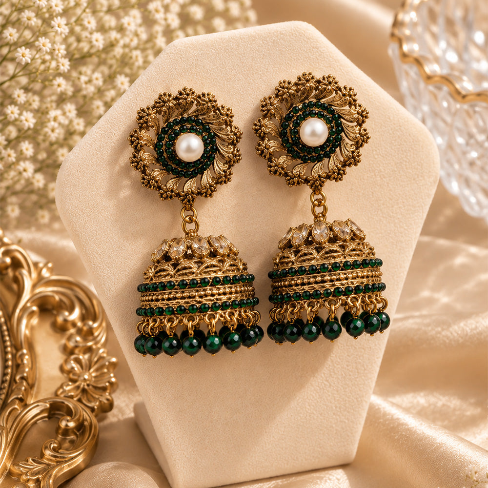 Antique golden green jhumki