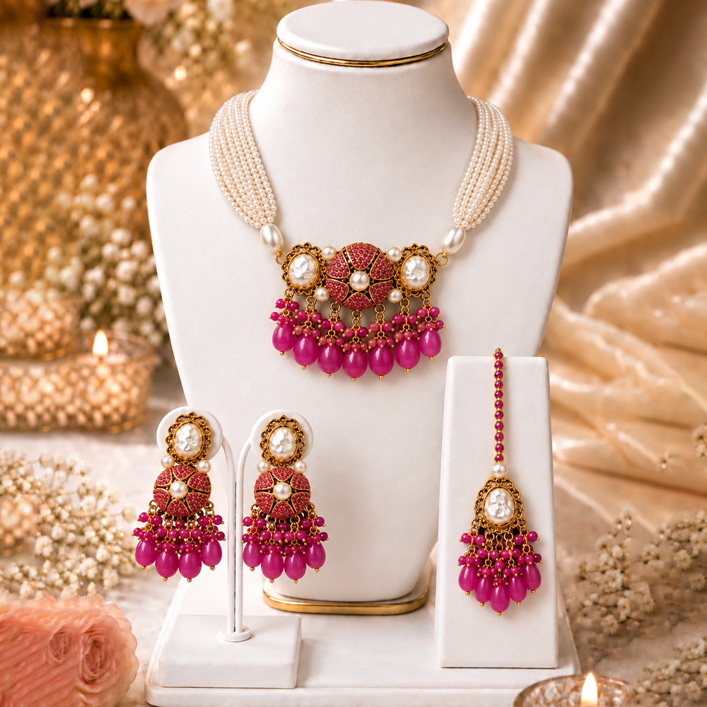 gulnaar hot pink nagina choker