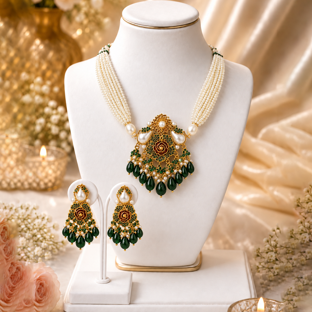 gulnaar green floral choker