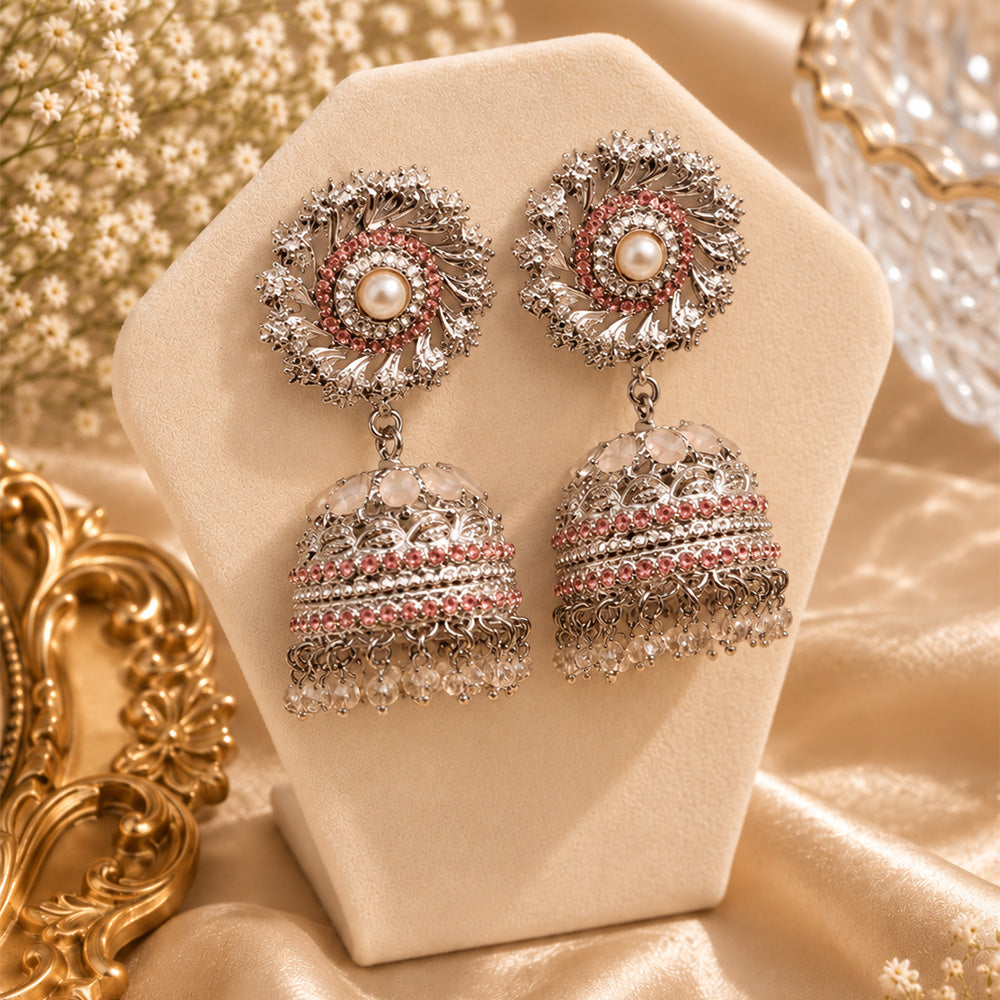 Silver blush pink jhumki