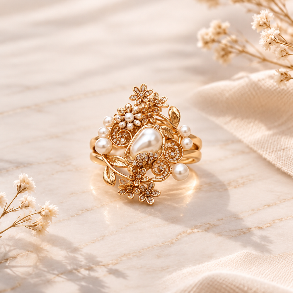 Flower style pearl ring