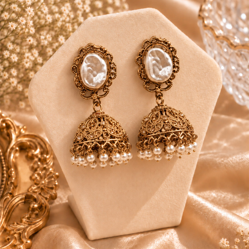 pearl golden jhumki