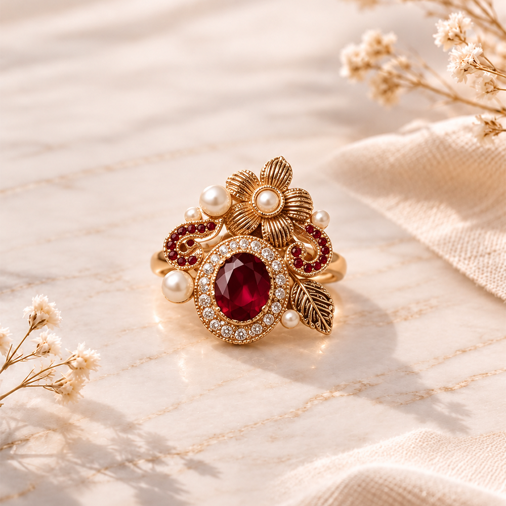 red stone pearl ring