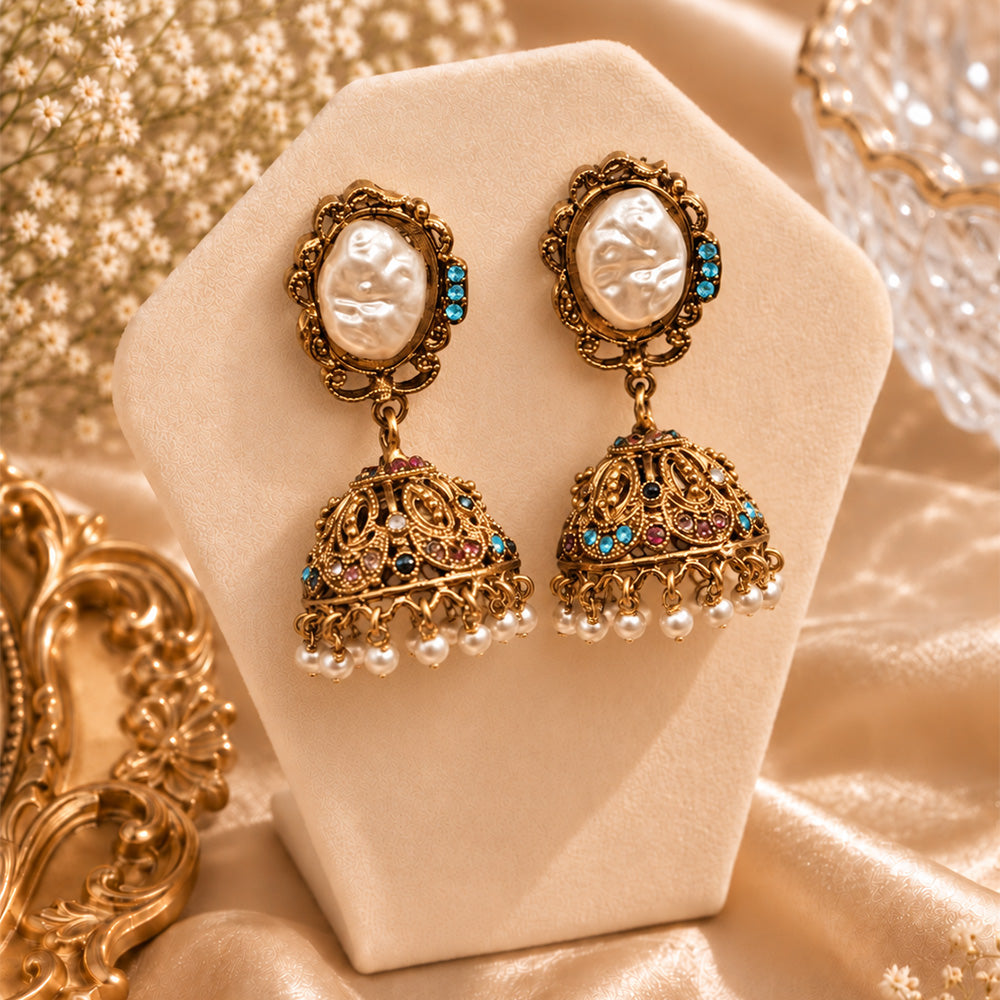 pearl multi golden jhumki