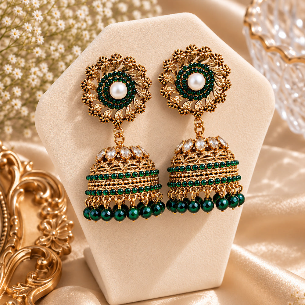 Antique golden green jhumki