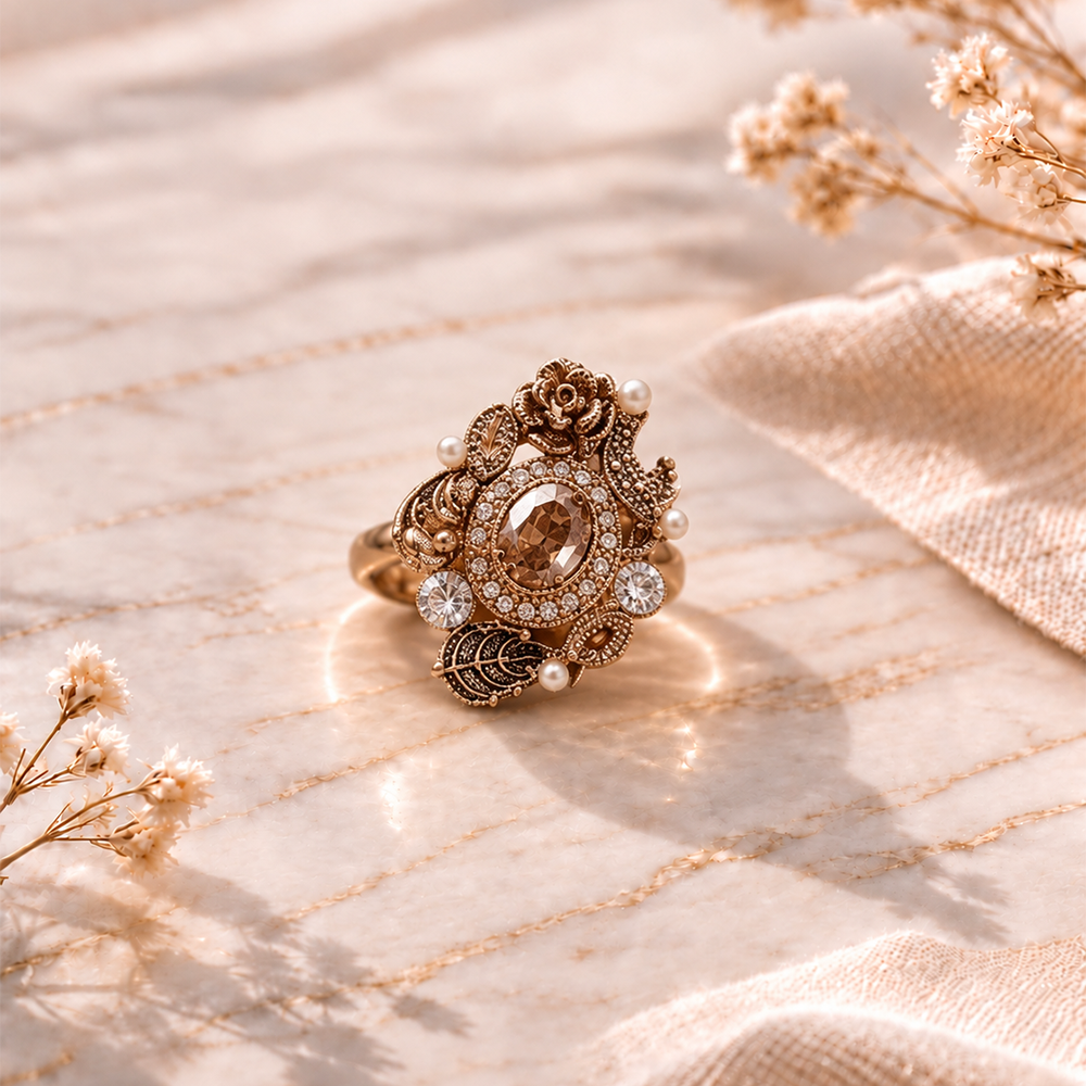 Rose champagne stone ring