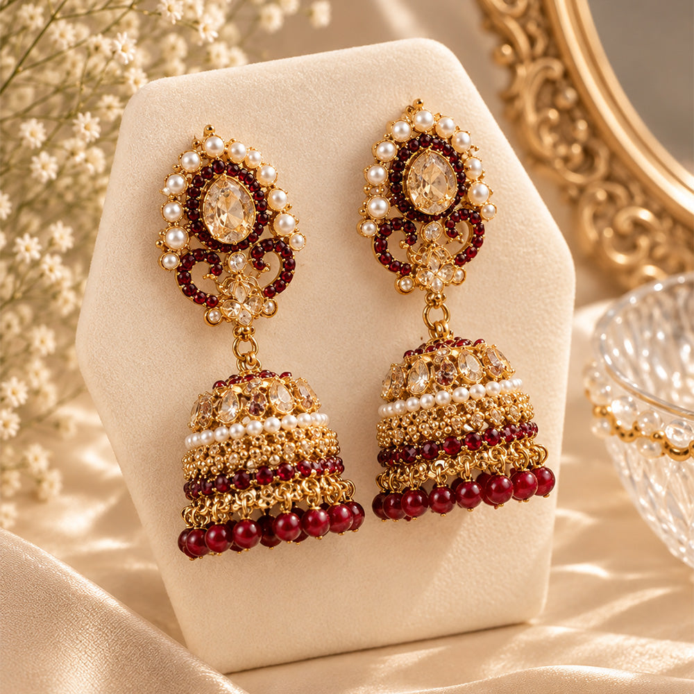 maroon gold plated jhumki