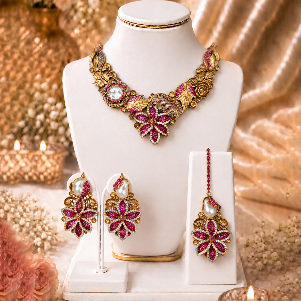 Turkish hot Pink full collar set