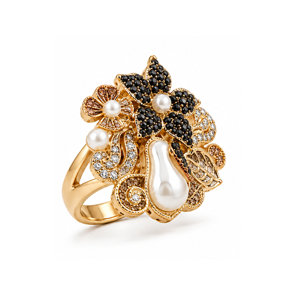 black zircon pearl ring