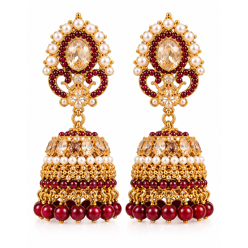 maroon gold plated jhumki