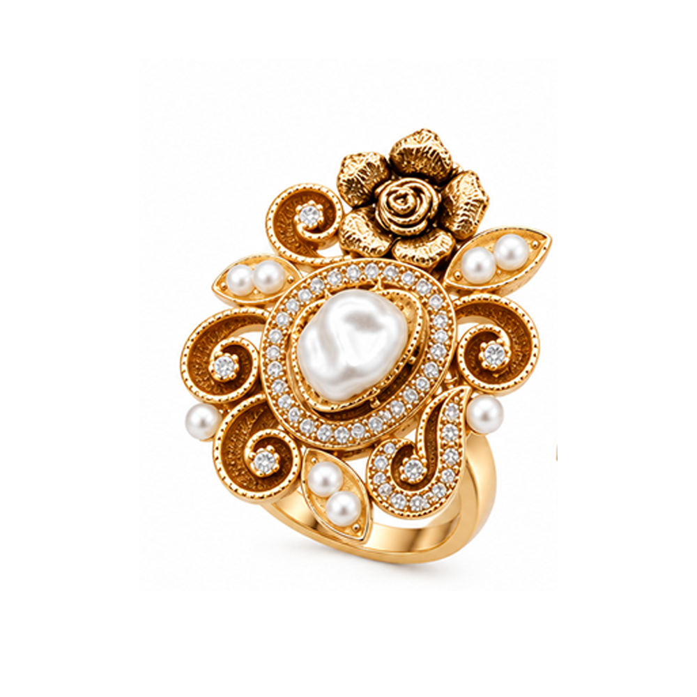 champagne rose pearl ring