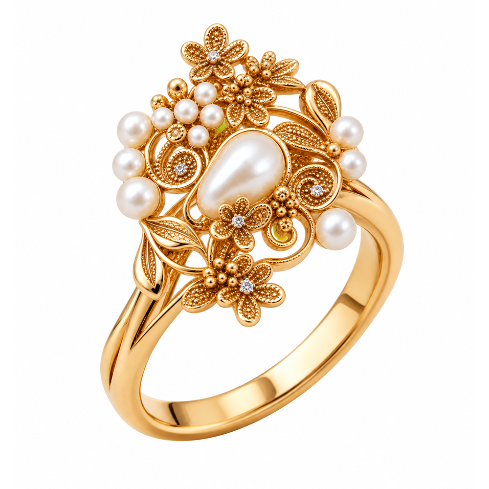 Flower style pearl ring