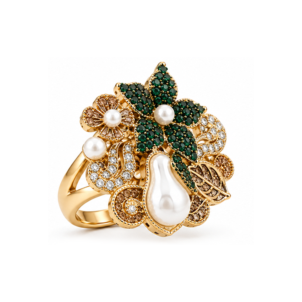 Green zircon pearl ring
