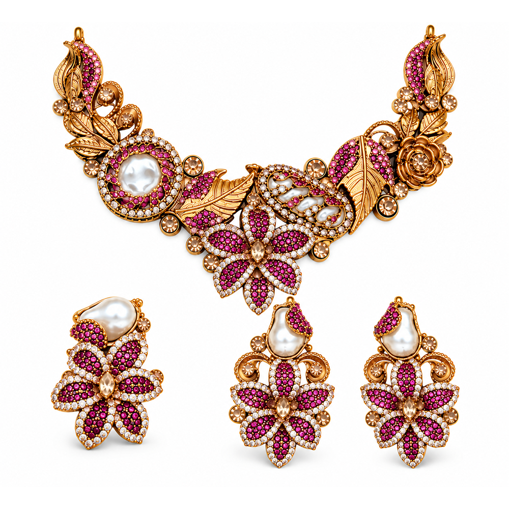 Turkish hot Pink full collar set