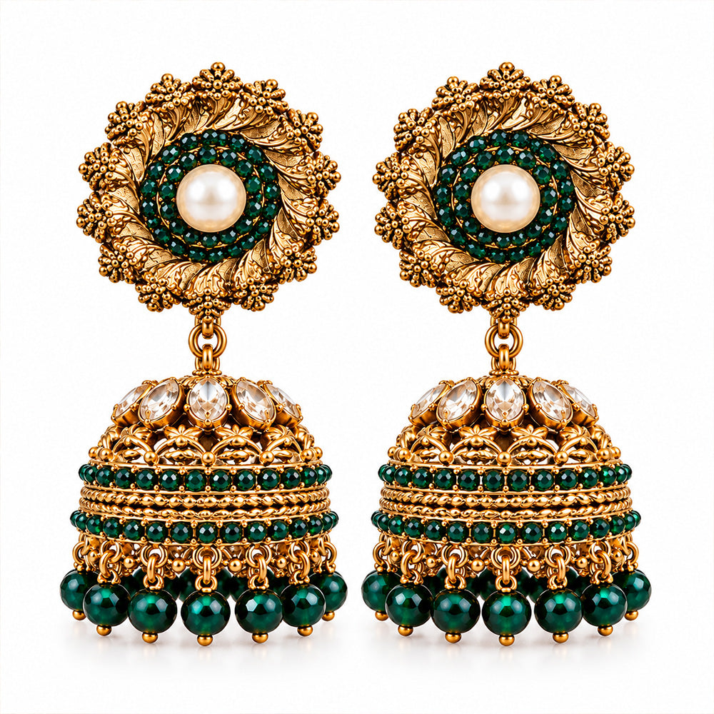Antique golden green jhumki