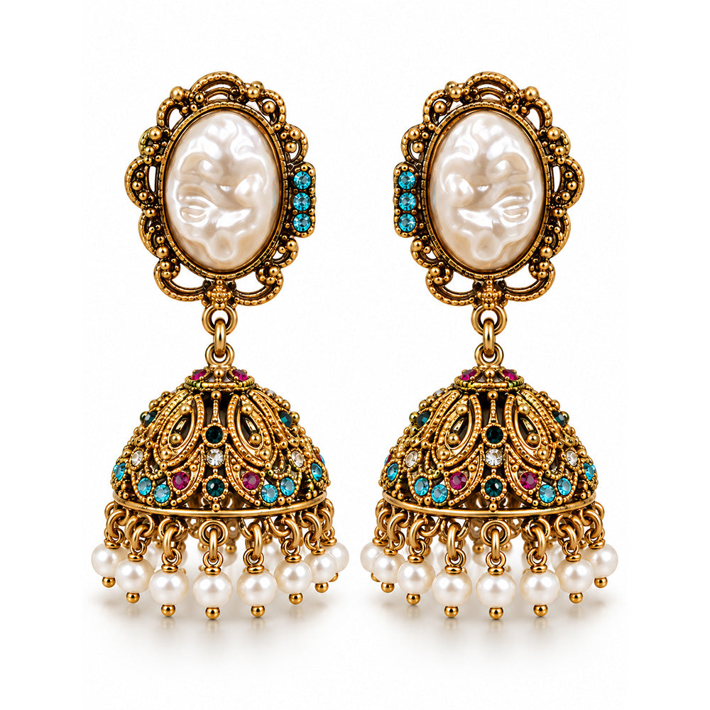 pearl multi golden jhumki