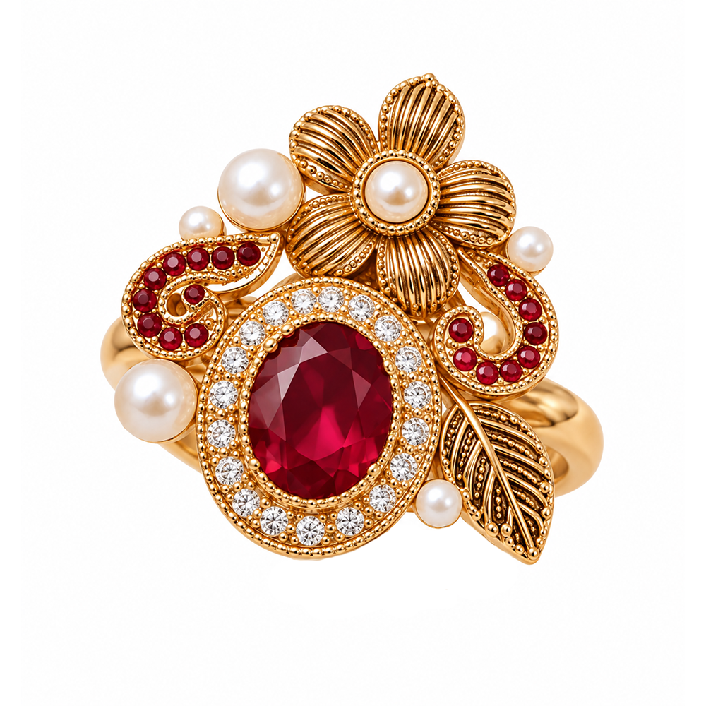 red stone pearl ring