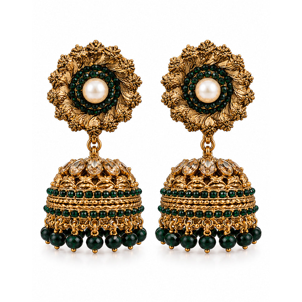 Antique golden green jhumki