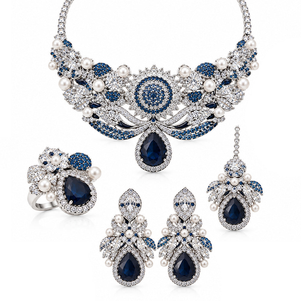 silver blue stone mini collar