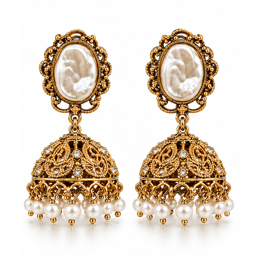 pearl golden jhumki