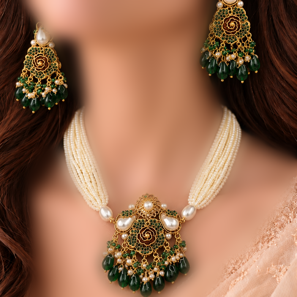gulnaar green floral choker