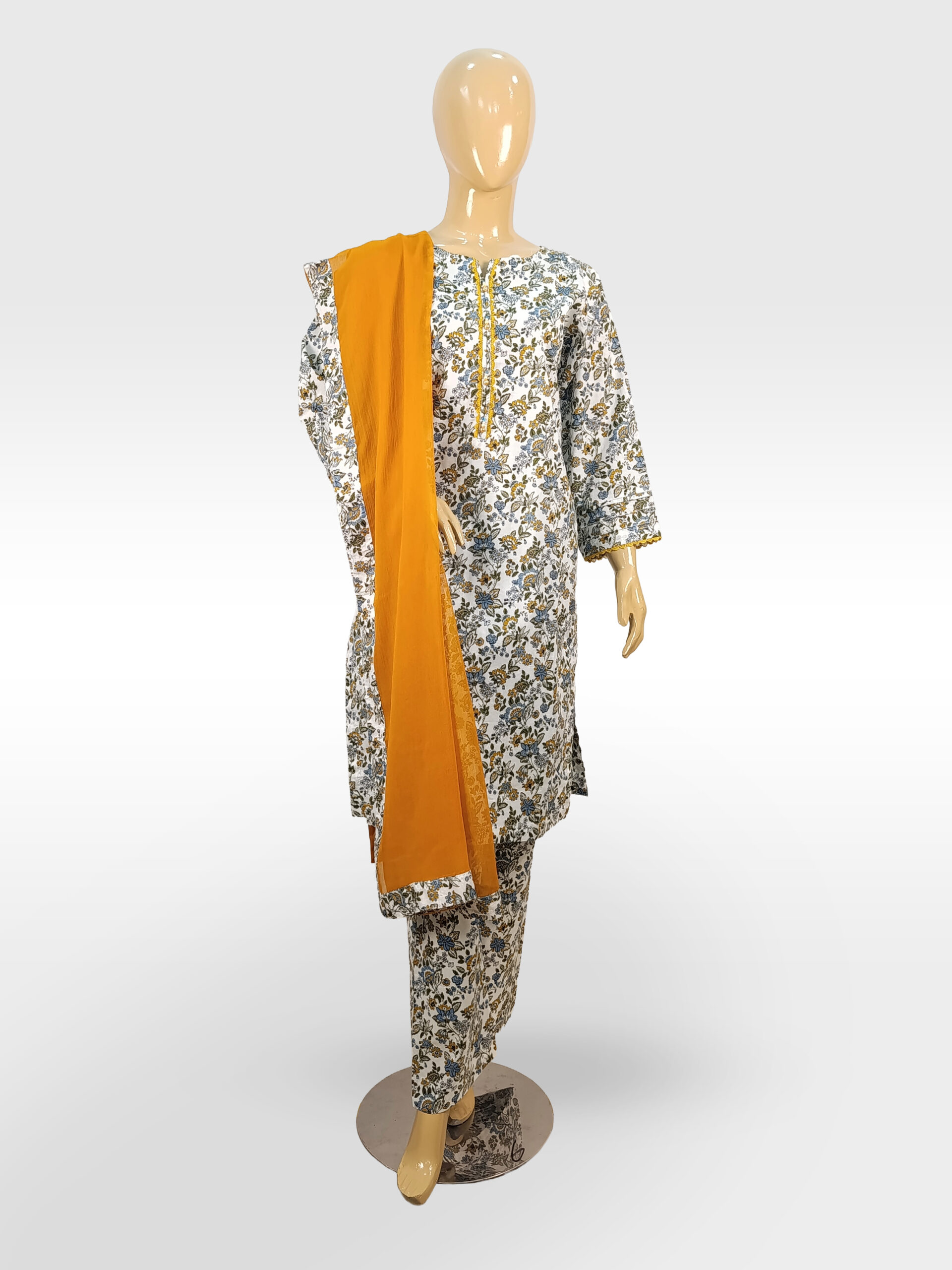 3 PCS Printed Pret Co-Ord set with Chiffon Dupatta ZZMRP3P-251036