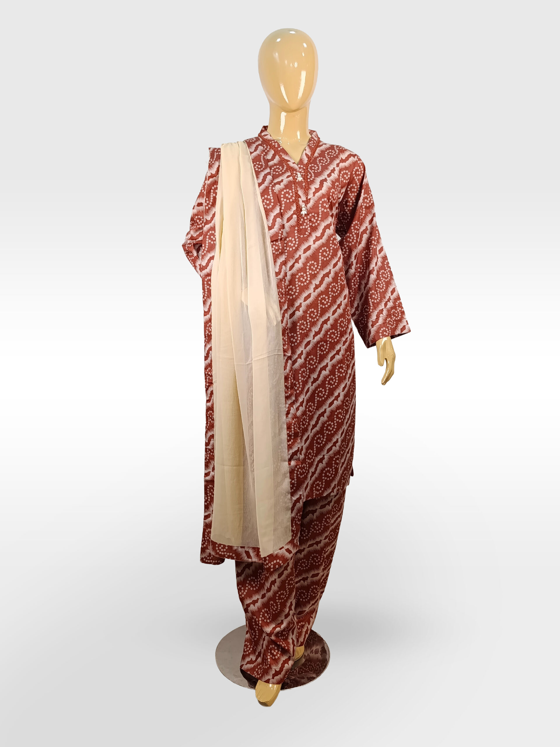 3 PCS Printed Pret Co-Ord set with Chiffon Dupatta ZZBP3P-251035