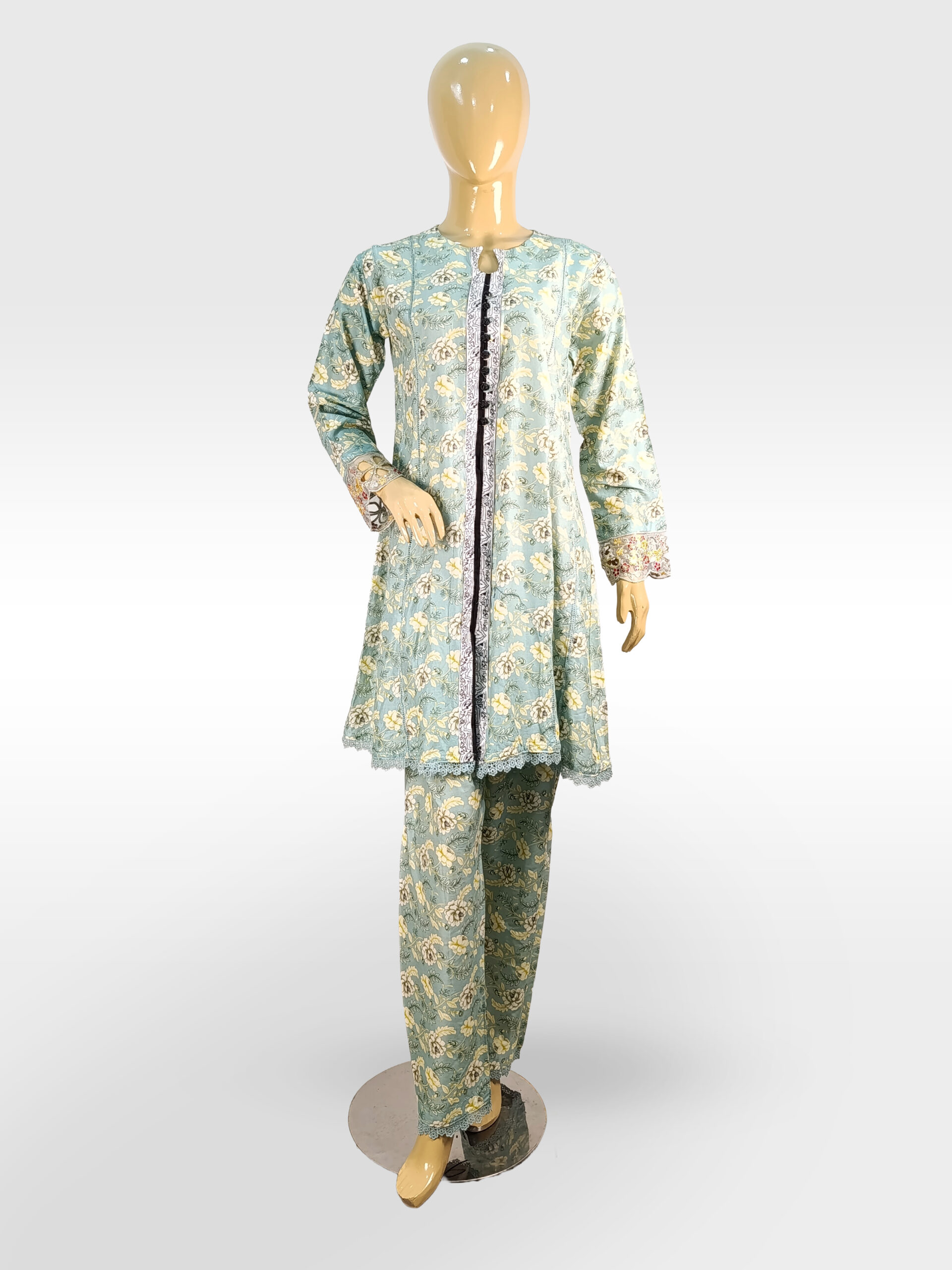 Printed Peplum Front Open Style with Embroidered Sleeves & Daman ZZFP2P-251030