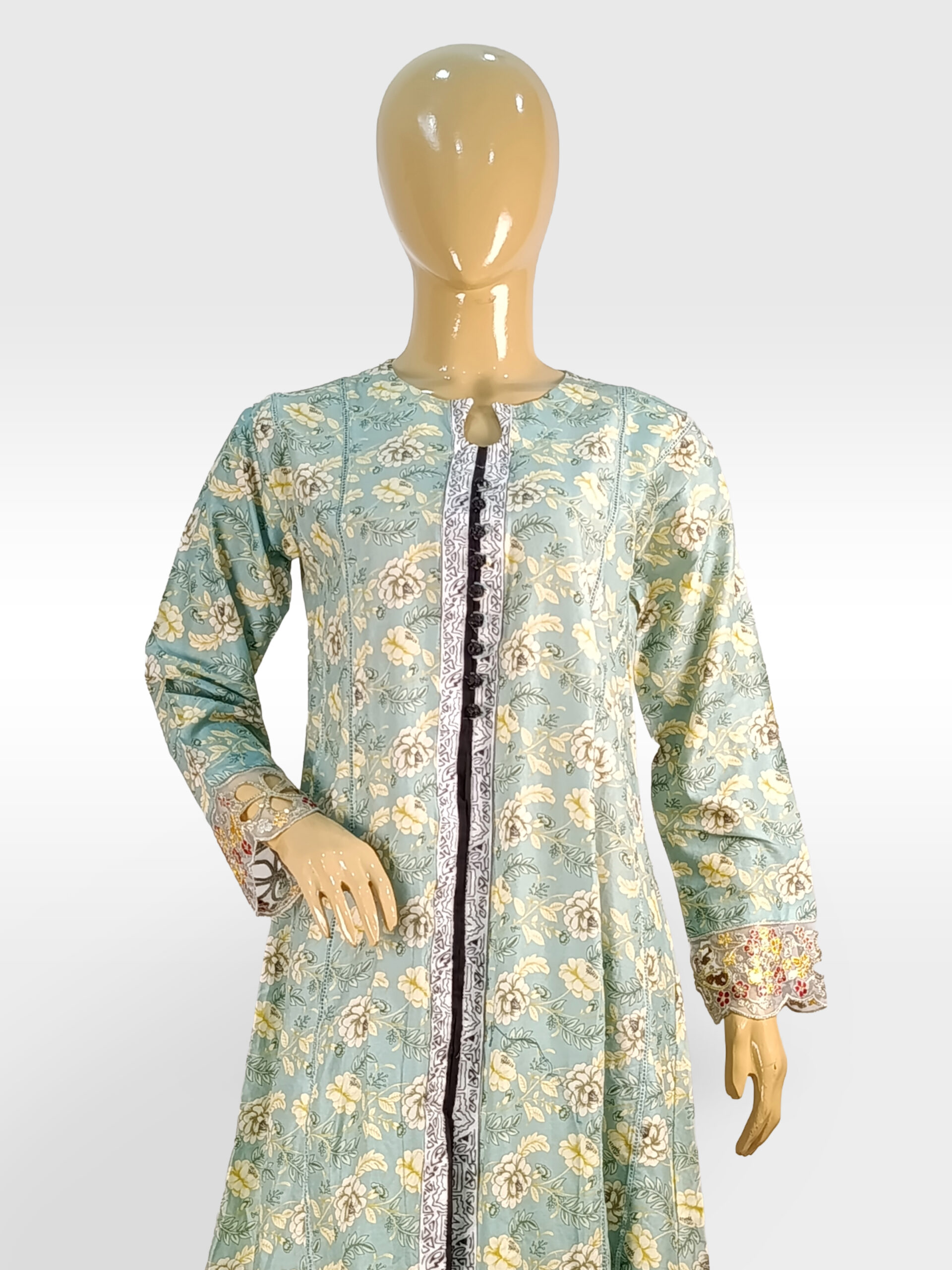 Printed Peplum Front Open Style with Embroidered Sleeves & Daman ZZFP2P-251030 - Image 2