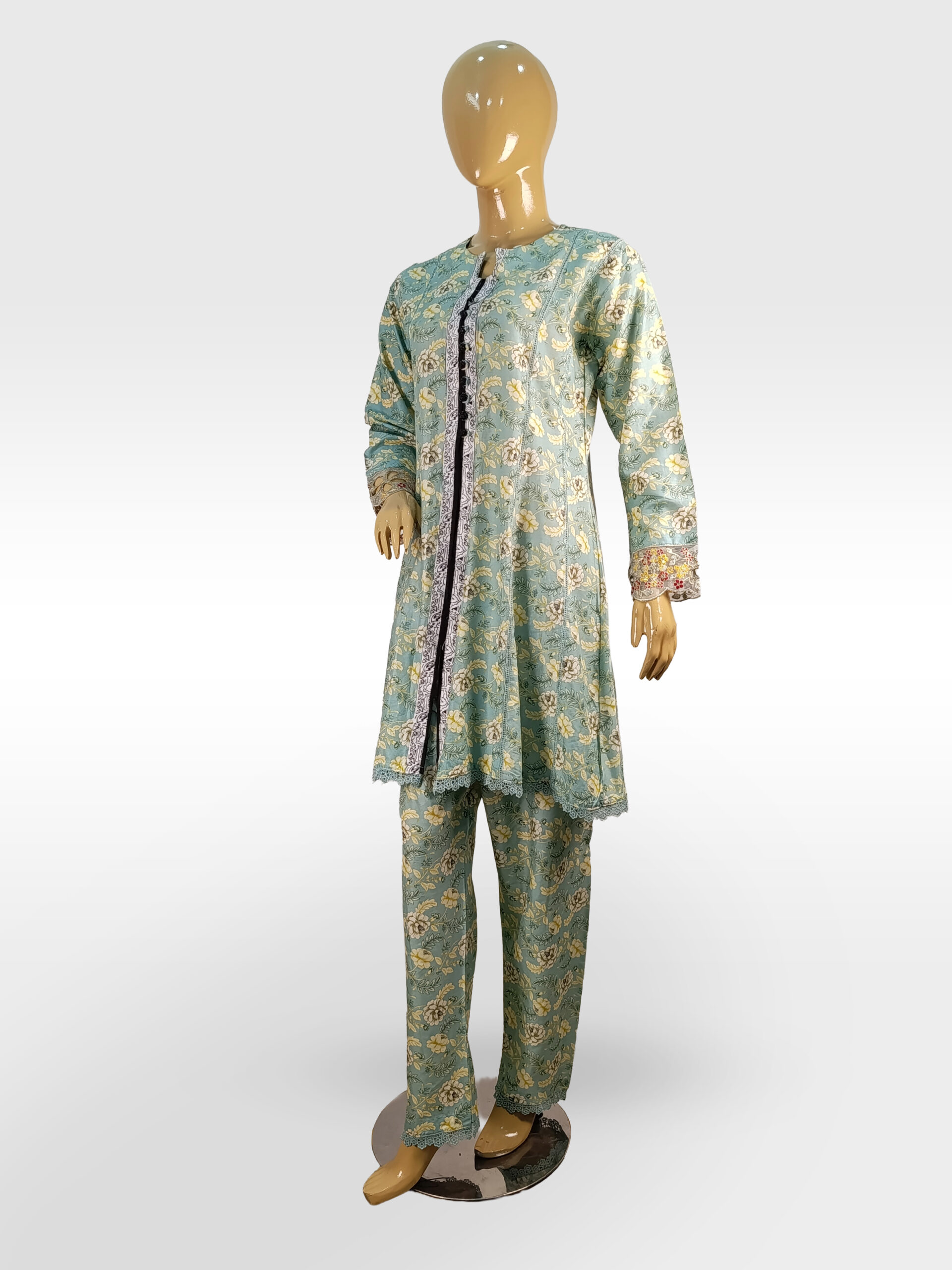 Printed Peplum Front Open Style with Embroidered Sleeves & Daman ZZFP2P-251030 - Image 4