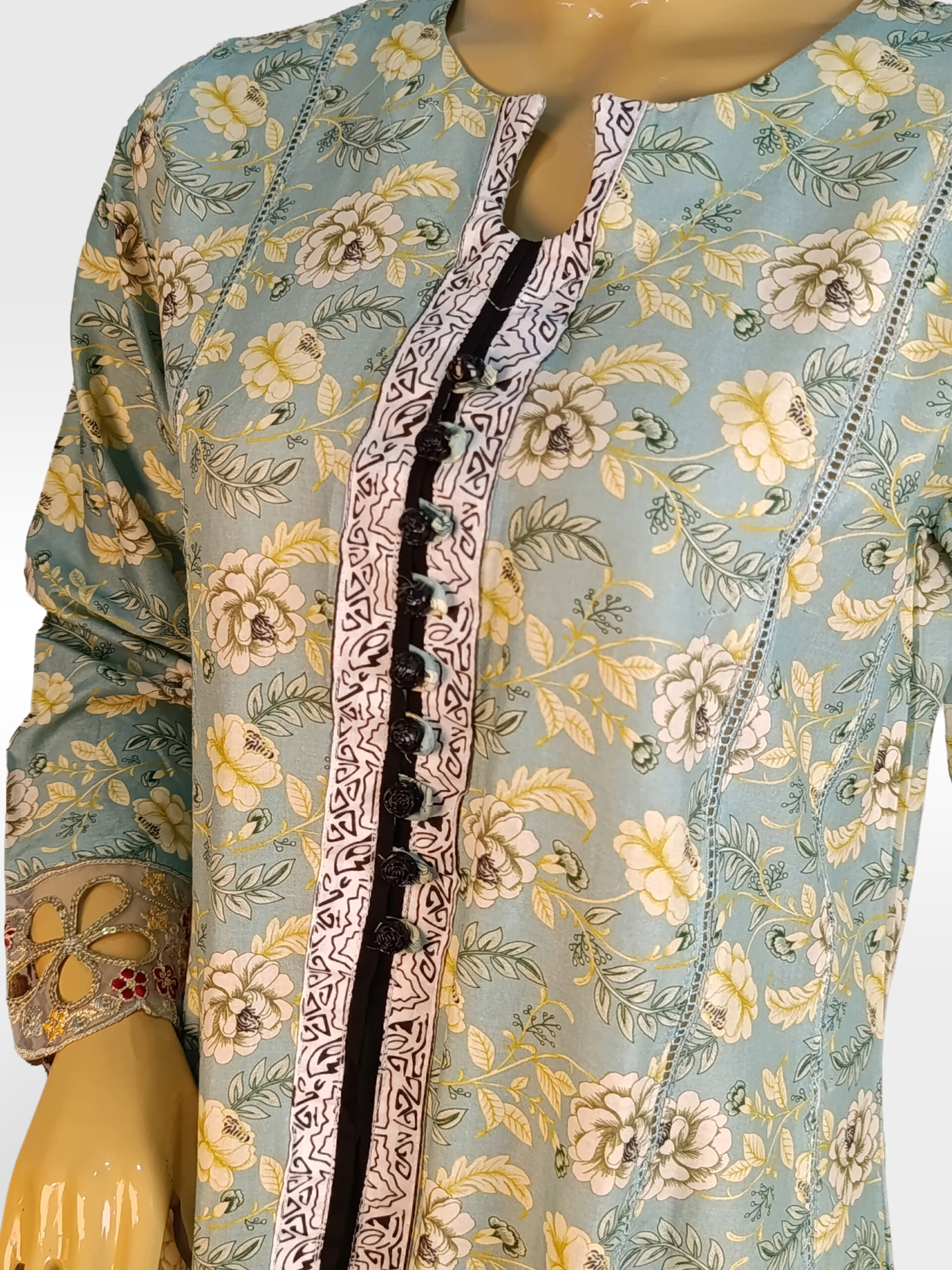 Printed Peplum Front Open Style with Embroidered Sleeves & Daman ZZFP2P-251030 - Image 3